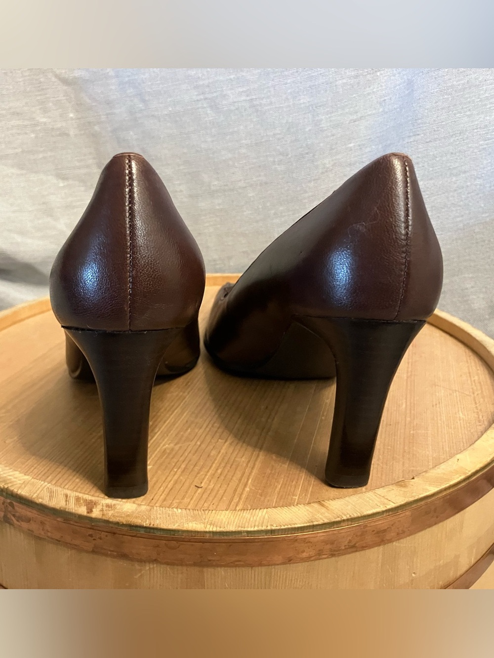 Connie Brown Leather Pointy Toe Heels Streep 2 Size - Picture 3 of 10